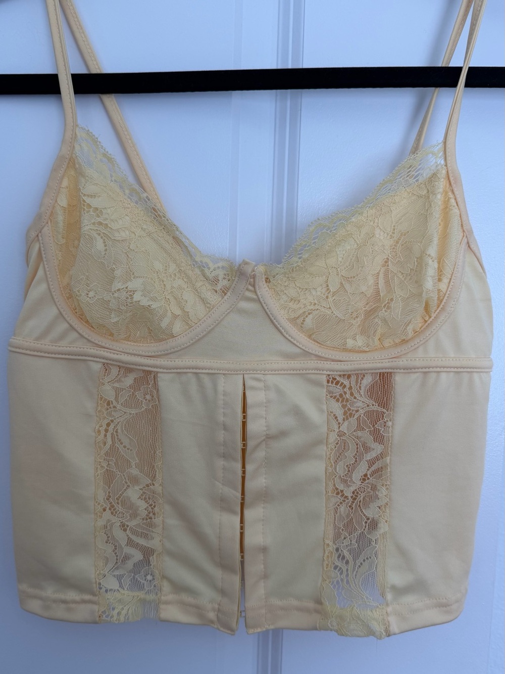 Lace-Trim Longline Corset in Pale Yellow